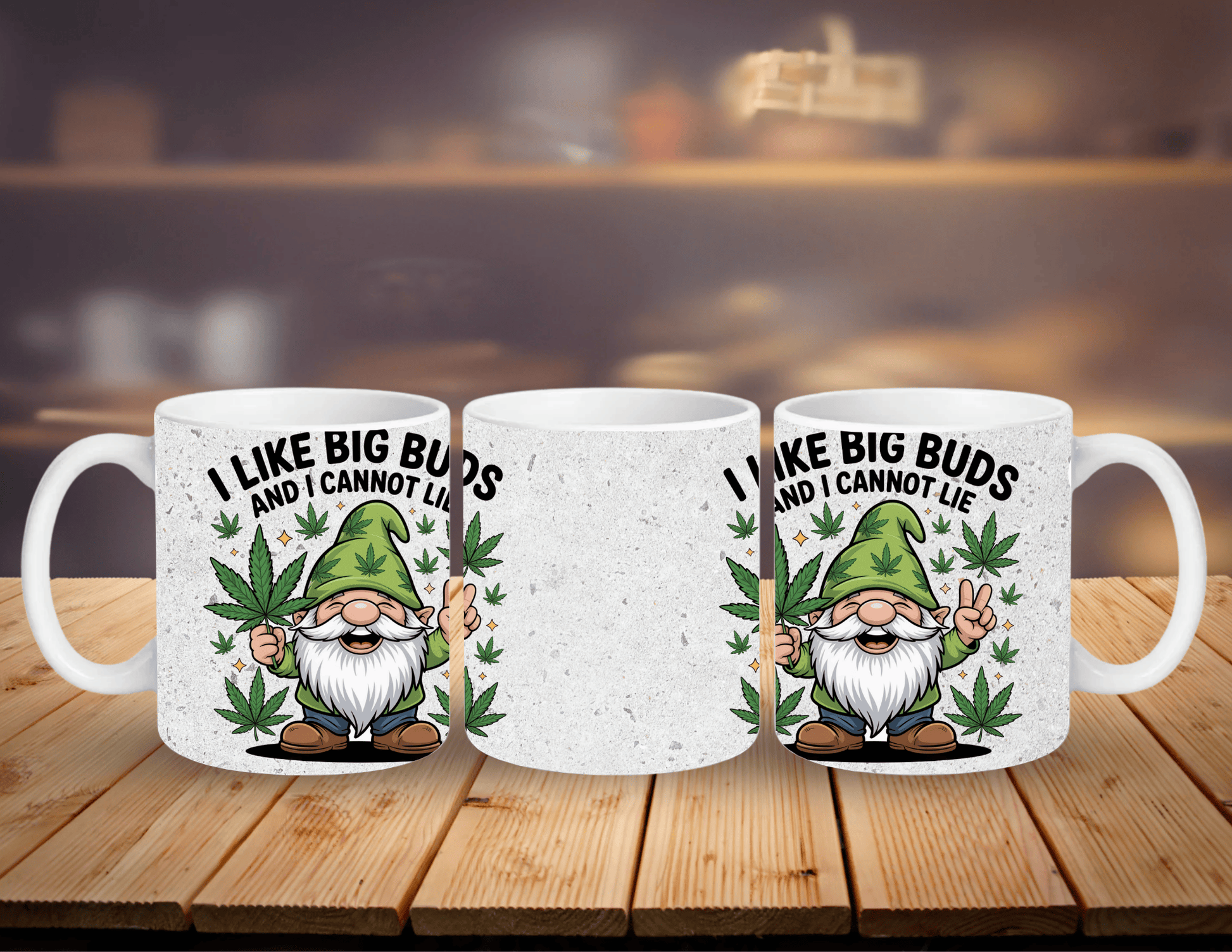 "Retro gnome Big Buds 11oz novelty cannabis coffee mug"