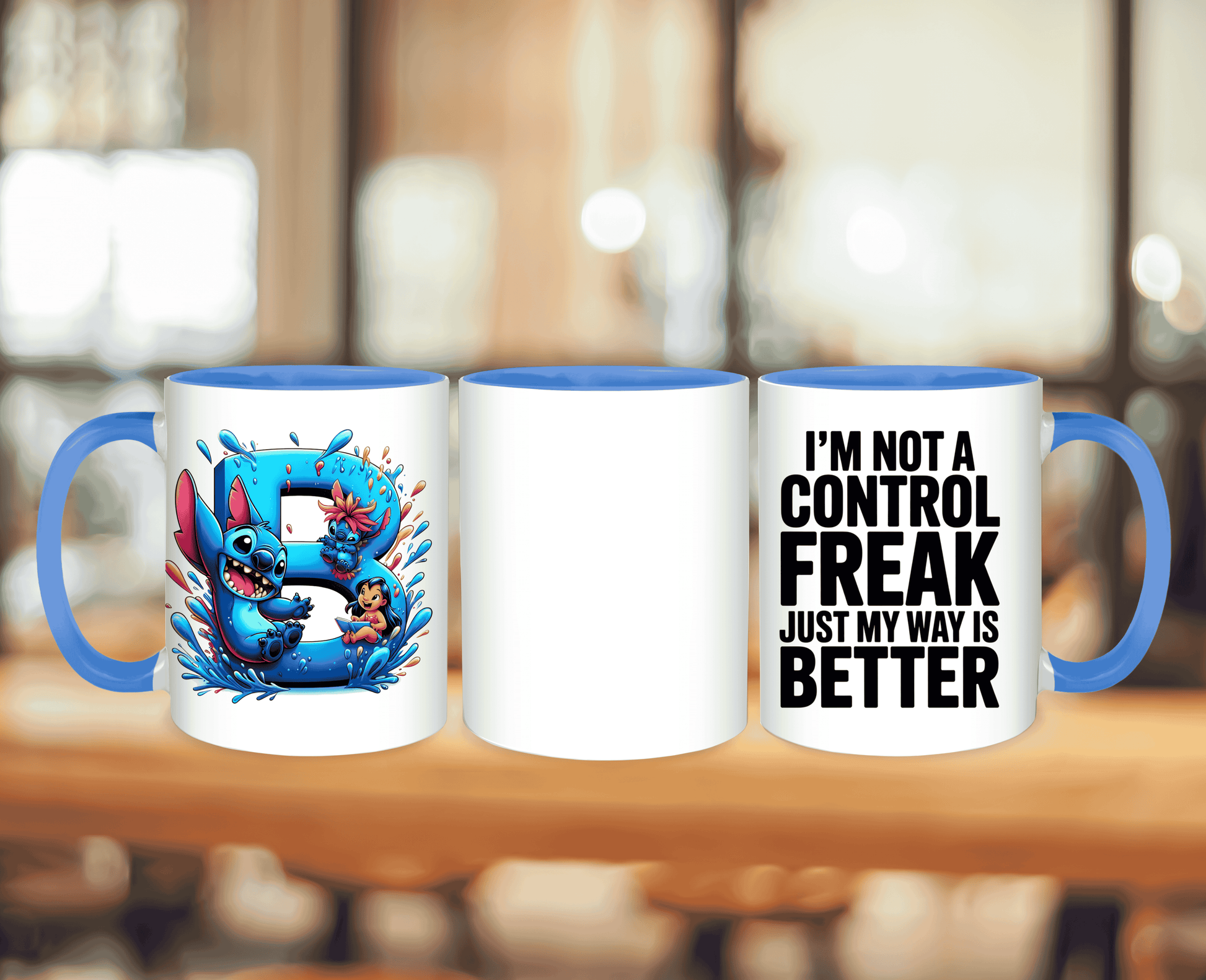  Personalised Twin Mug Gift Set in Blue - matching ceramic mug pair with custom photo and text