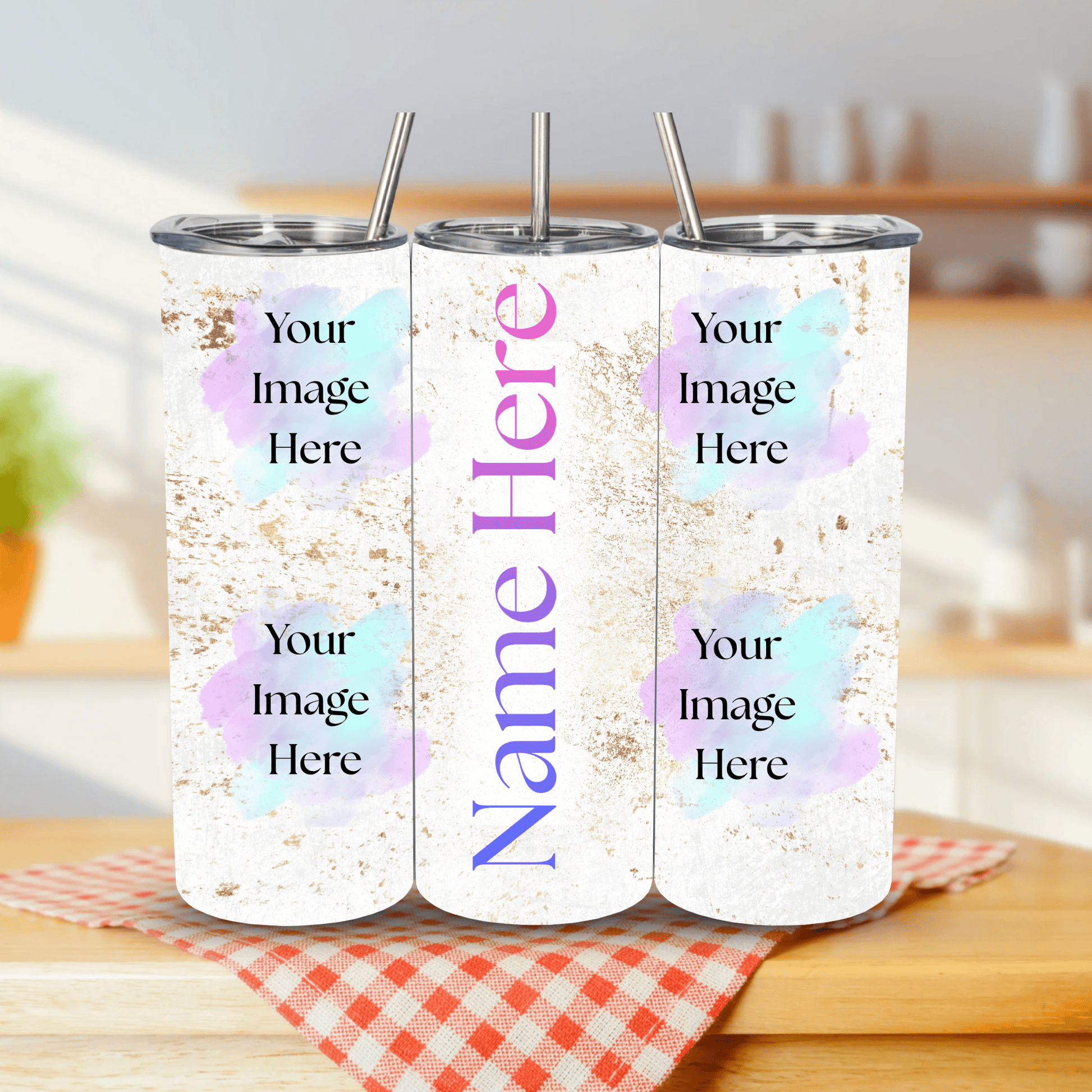 Custom 20oz tumbler with 4 photo personalisation and name – perfect personalised gift