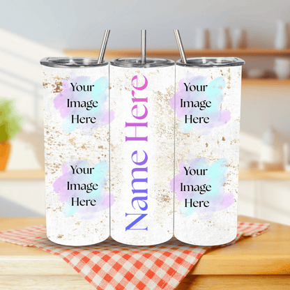 Custom 20oz tumbler with 4 photo personalisation and name – perfect personalised gift