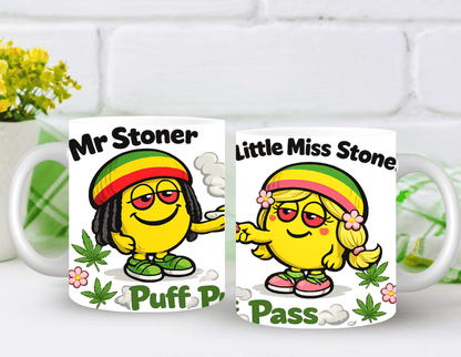 Mr Stoner and Little Miss Stoner novelty ceramic mug - left/right side view