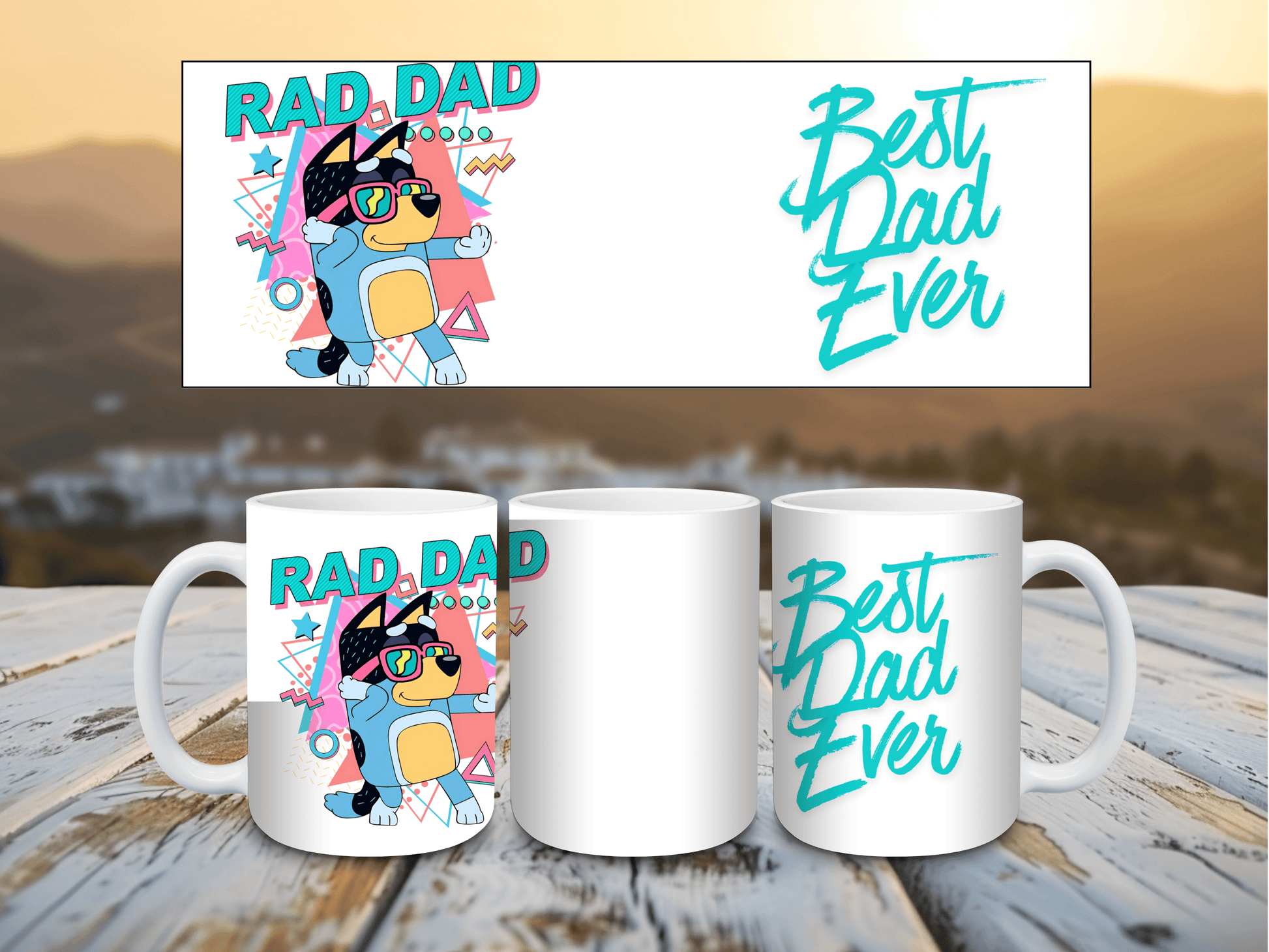 An example of the Personalised 15oz ceramic mug with custom photo and message, glossy white finish – side/front view