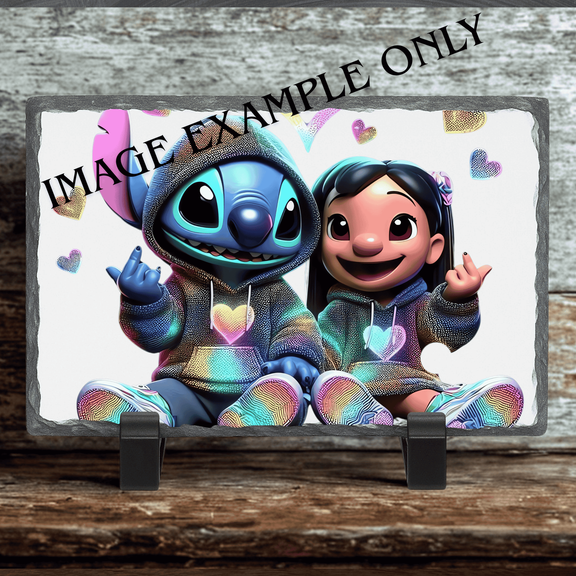 Personalised photo slate 15cm x 20cm example, natural slate texture with glossy custom print