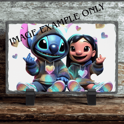 Personalised photo slate 15cm x 20cm example, natural slate texture with glossy custom print
