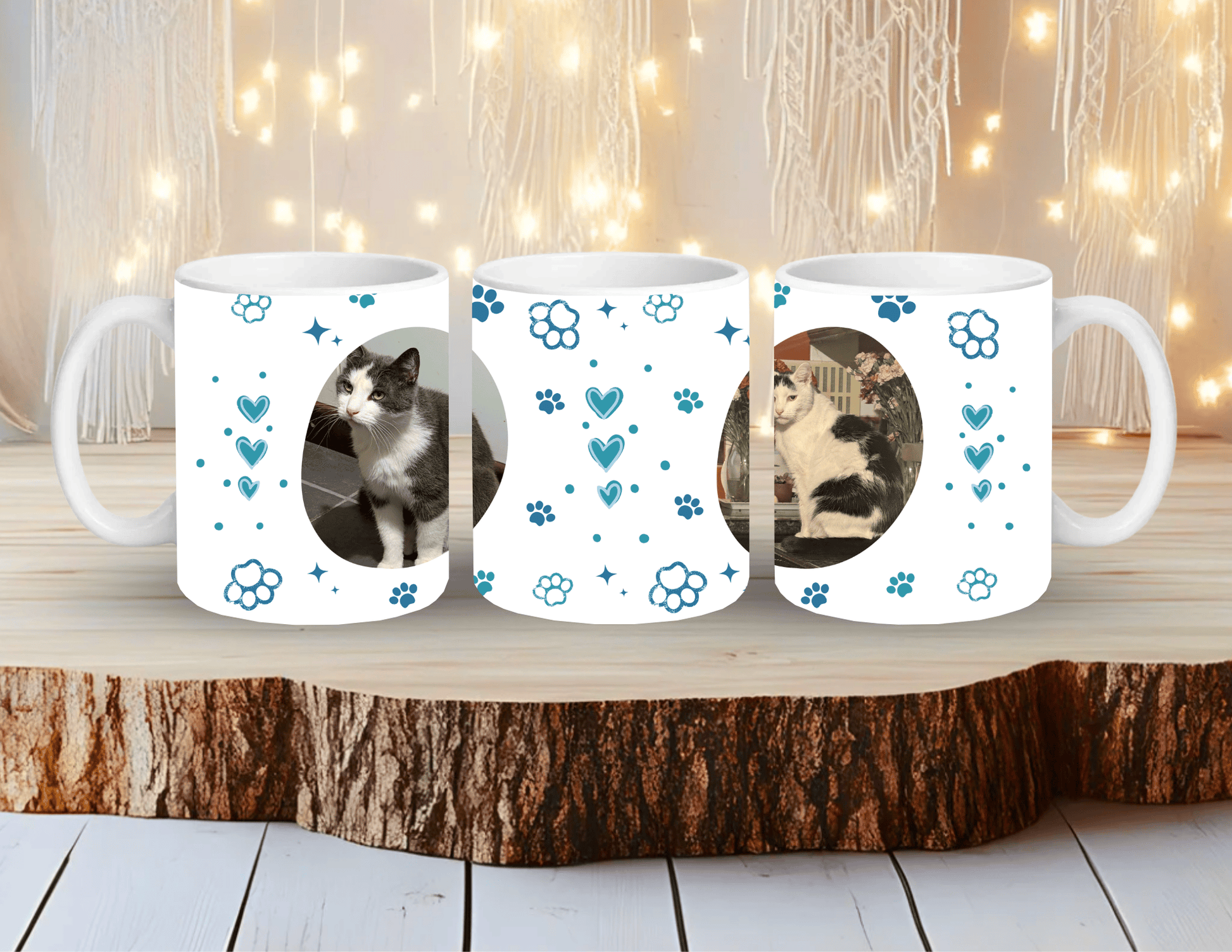 Personalised pet photo mug in blue with custom dog/cat print