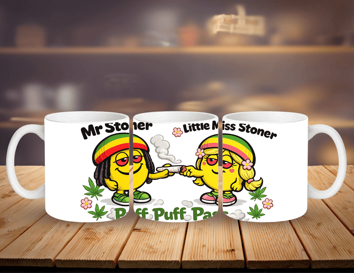 Mr Stoner and Little Miss Stoner novelty ceramic mug - front/side  view