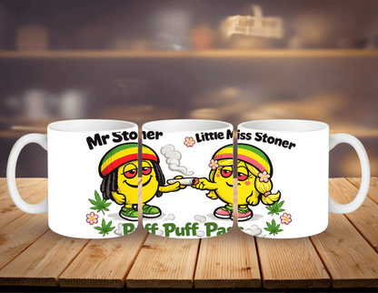 Mr Stoner and Little Miss Stoner novelty ceramic mug - front/side  view