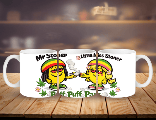 Mr Stoner and Little Miss Stoner novelty ceramic mug - front/side  view