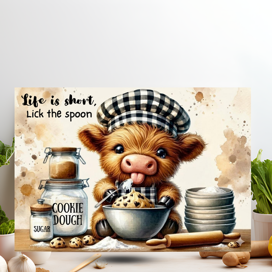 Highland cow design tempered glass chopping board by Elysian Infused