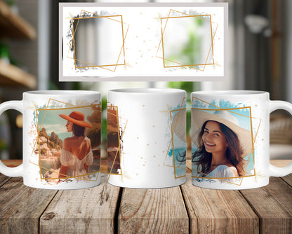  Custom personalised photo ceramic mug - front & side view