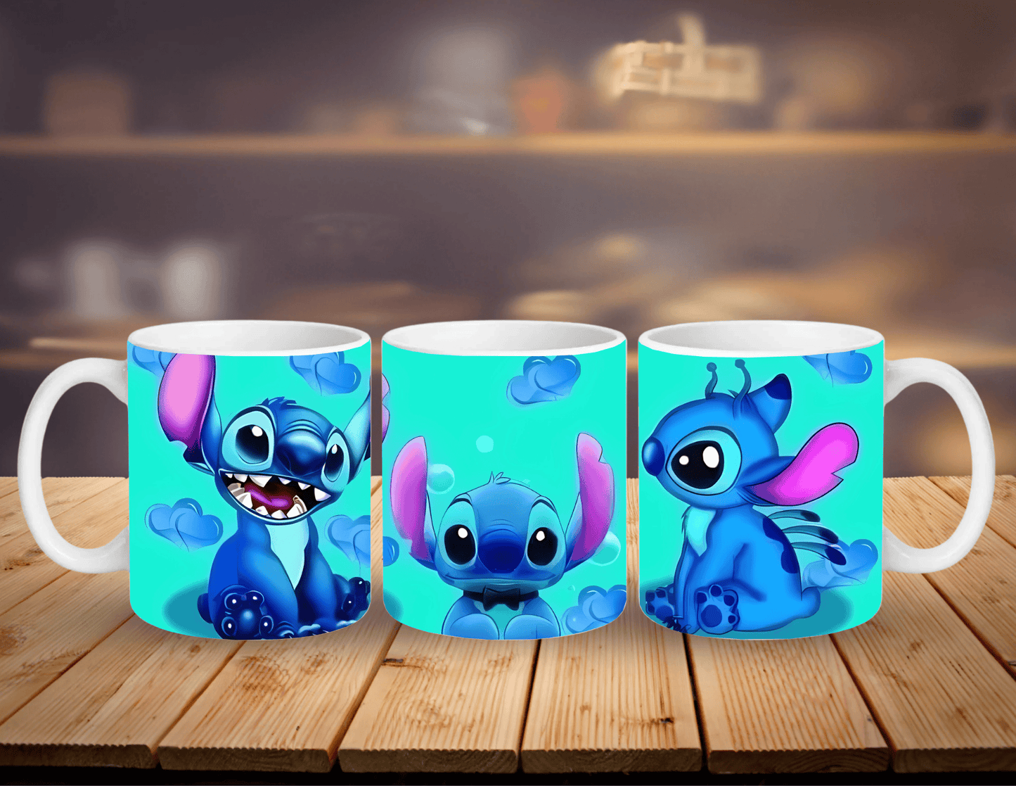 Adorable Stitch character ceramic mug in vibrant turquoise blue – fun novelty gift for Disney fans