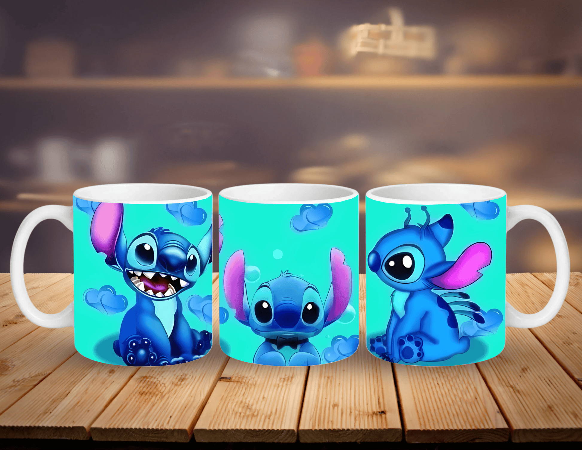 Adorable Stitch character ceramic mug in vibrant turquoise blue – fun novelty gift for Disney fans