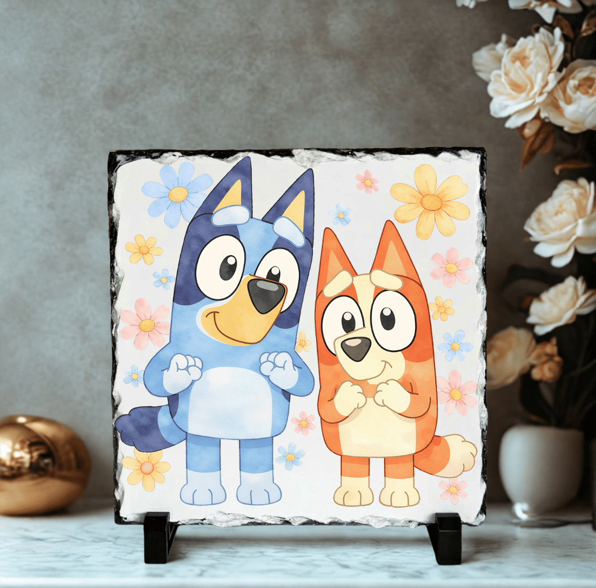 19cm x 19cm personalised photo slate gift with stands included