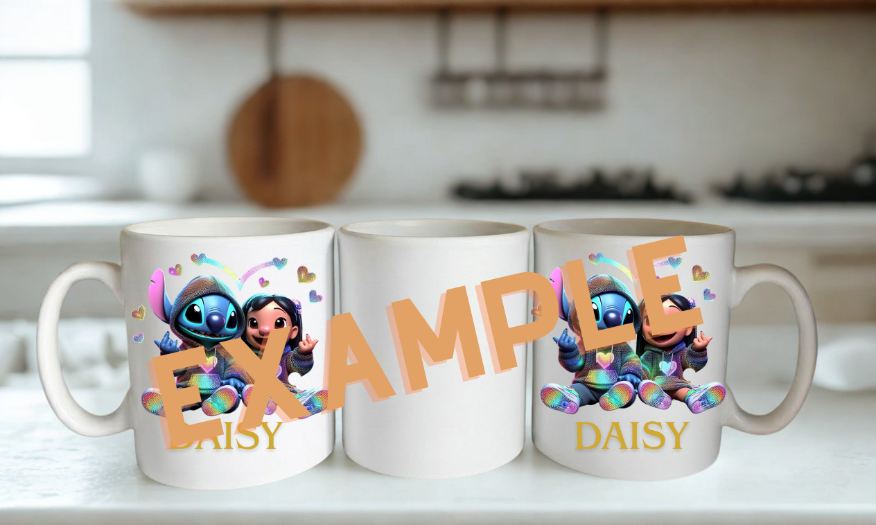 An example of the personalised mug, choose your own names and photos